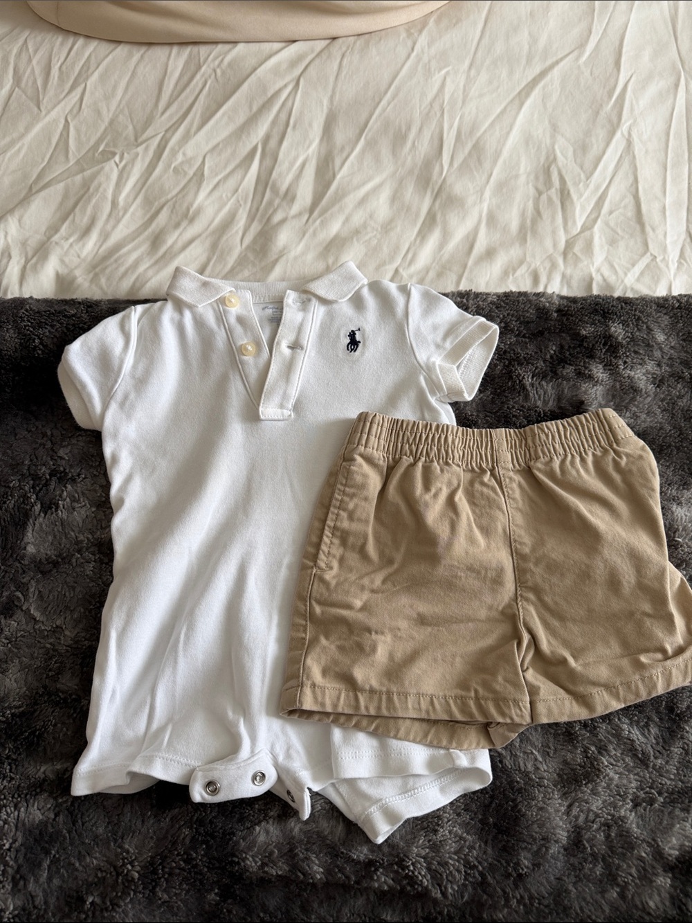 Ralph Lauren White Polo Baby Onesie and Shorts